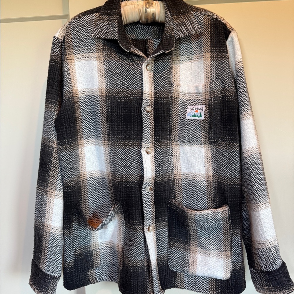 Black and White Lightweight Plaid Shirt Jacket